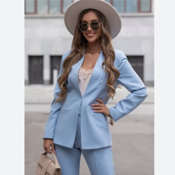 Zara Bloggers Fav Lapelless Fitted Blazer Blue M - Picture 12 of 16